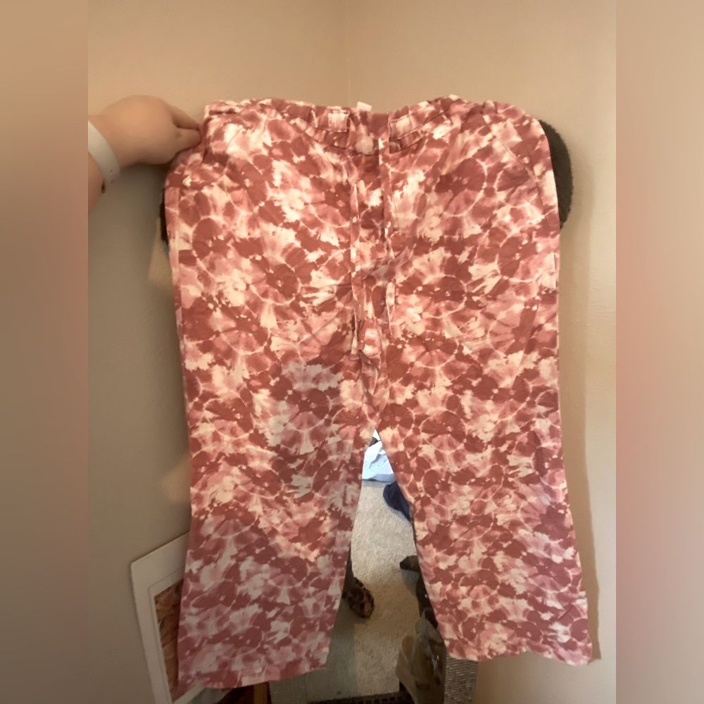 Linen/cotton combo pink/white tie dye draw string pants from Old Navy.